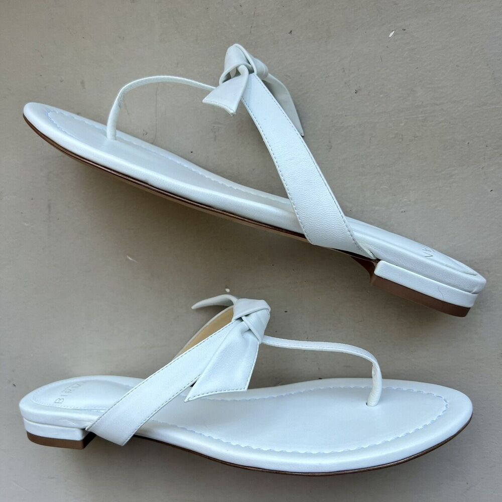 Alexandre Birman Clarita White Leather Bow Thong Sandal Shoes Women EU 37 US 6.5